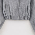 Cropped Bomber Jacket Women's Grey Stand Collar Zip Front Elastic Hem – Casual, Office, Holiday, Gift