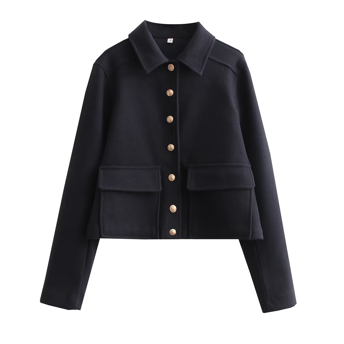 Cropped Wool-Blend Jacket Women's Collared Button-Front with Flap Pockets – Casual, Office, Gift