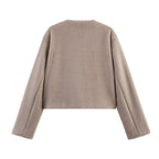 Cropped Wool-Blend Jacket Women's Collarless Button-Front with Pockets – Casual, Office, Holiday, Gift