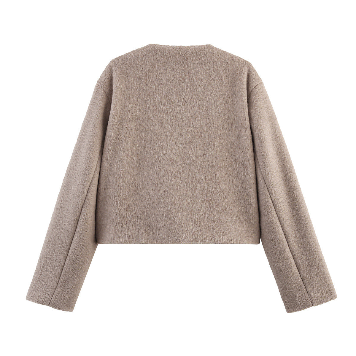 Cropped Wool-Blend Jacket Women's Collarless Button-Front with Pockets – Casual, Office, Holiday, Gift