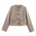 Cropped Wool-Blend Jacket Women's Collarless Button-Front with Pockets – Casual, Office, Holiday, Gift