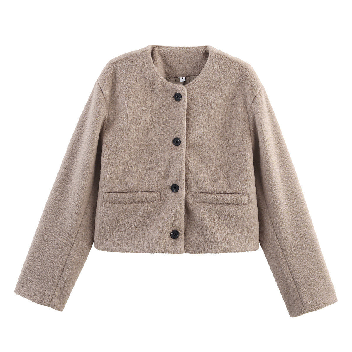 Cropped Wool-Blend Jacket Women's Collarless Button-Front with Pockets – Casual, Office, Holiday, Gift
