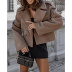 Cropped Wool Coat Women's White Double-Breasted Lapel Jacket – Office, Casual, Holiday, Gift