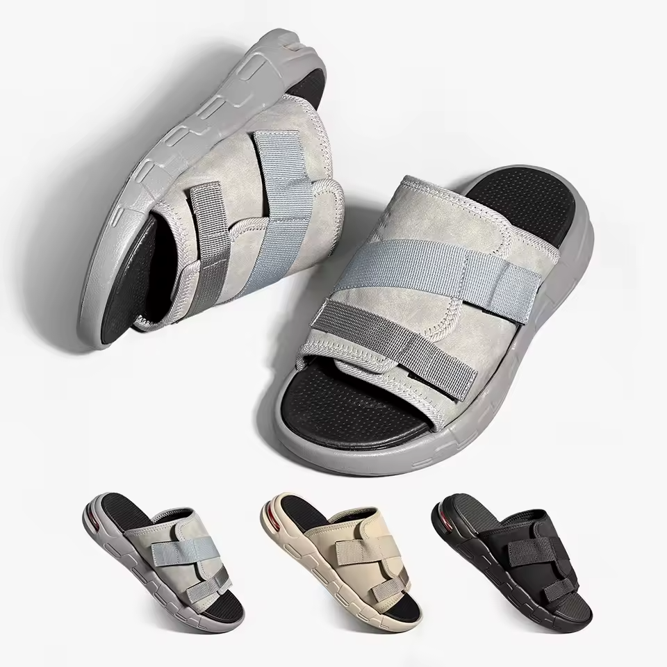 Cushioned Slides Adjustable Strap Beige Men's – Casual, Home, Summer, Comfort · Faylori