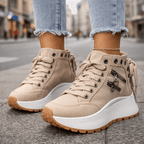 Denim High-Top Sneakers Women's Lace-Up Platform Shoes with Side Zipper – Casual, Everyday