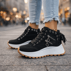 Denim High-Top Sneakers Women's Lace-Up Platform Shoes with Side Zipper – Casual, Everyday