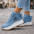 Denim High-Top Sneakers Women's Lace-Up Platform Shoes with Side Zipper – Casual, Everyday