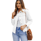 Denim Jacket Women's Distressed Frayed Hem Button-Up Green – Casual, Office, Holiday, Gift