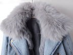 Denim Jacket Women's with Faux Fur Collar and Cuffs Cropped – Casual, Winter, Office, Gift