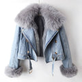 Denim Jacket Women's with Faux Fur Collar and Cuffs Cropped – Casual, Winter, Office, Gift