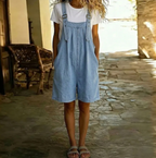 Denim Short Overalls Light Blue Cotton Women's with Pockets – Casual, Summer Adjustable Straps Romper
