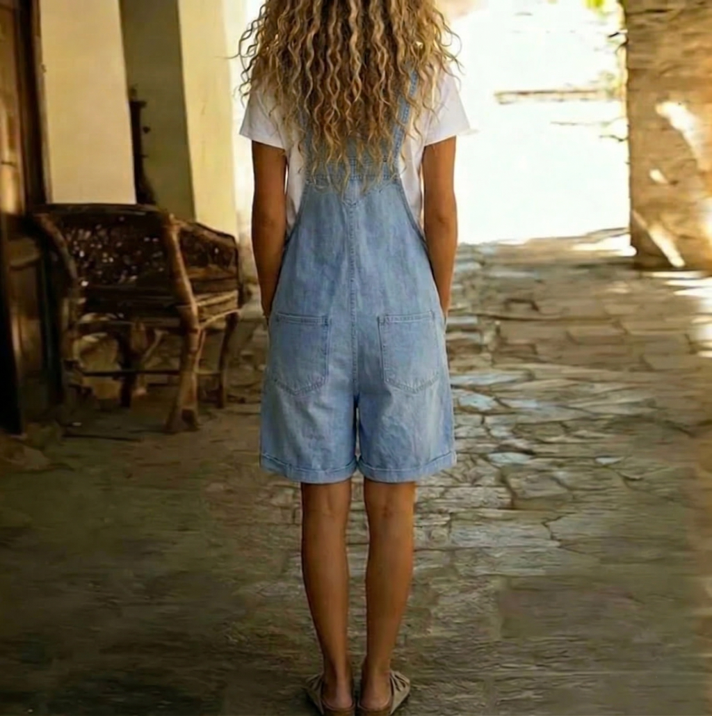 Denim Short Overalls Light Blue Cotton Women's with Pockets – Casual, Summer Adjustable Straps Romper