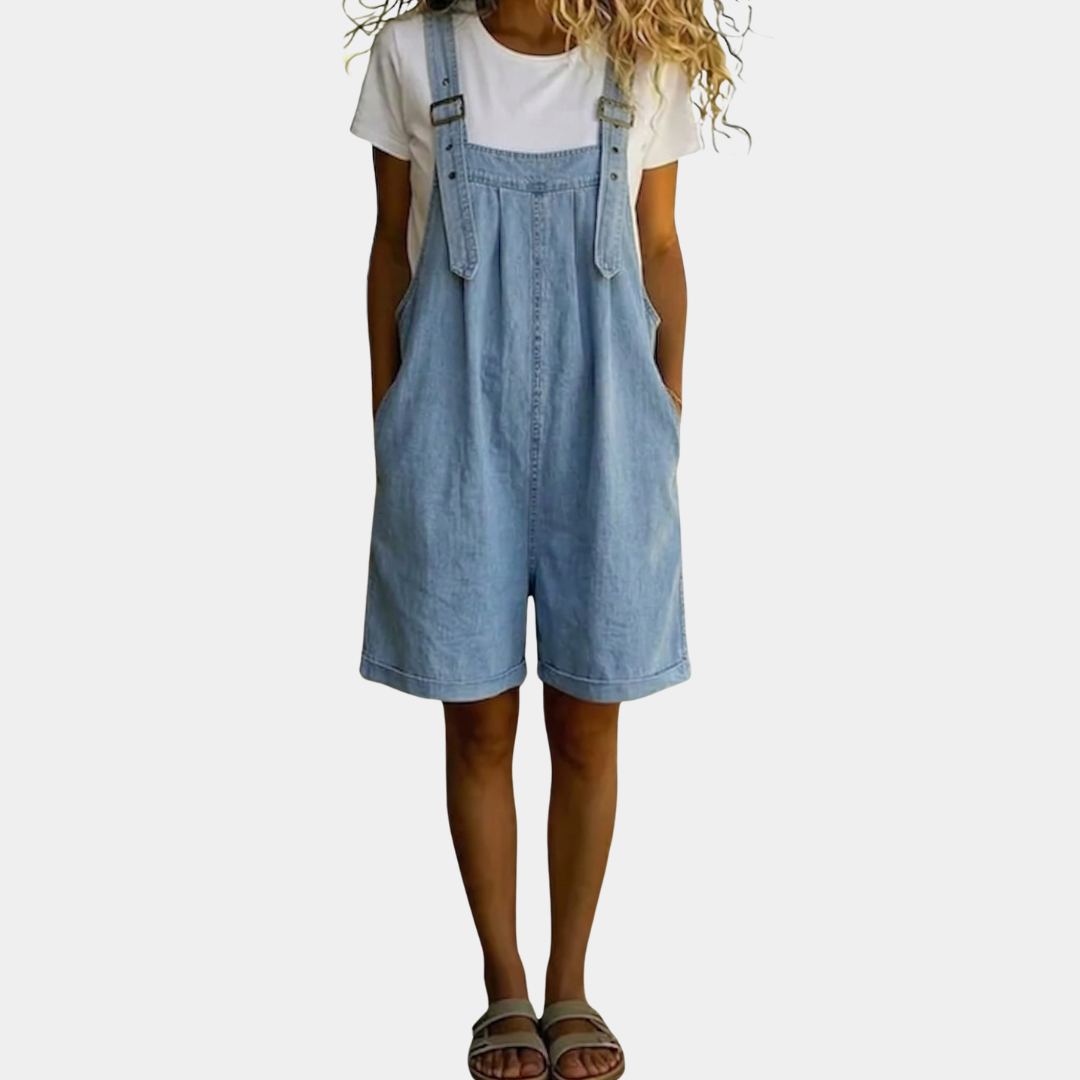Denim Short Overalls Light Blue Cotton Women's with Pockets – Casual, Summer Adjustable Straps Romper