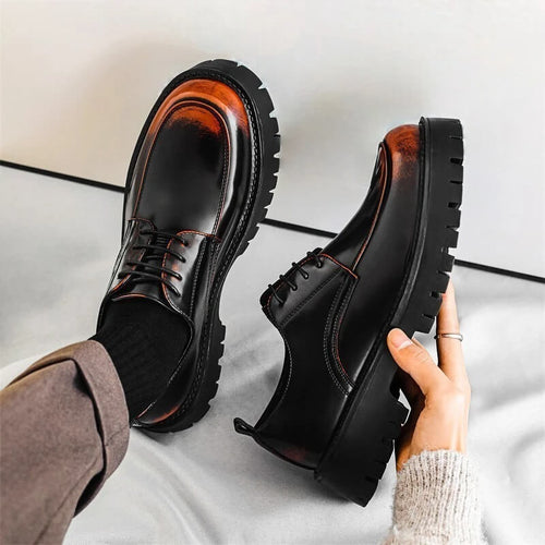 Derby Dress Shoes Men's Black Brown Leather Lace-Up Platform – Office, Casual, Formal, Gift