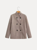 Double-Breasted Blazer Coat Women's Loose Fit Stand Collar Jacket – Office, Casual, Gift