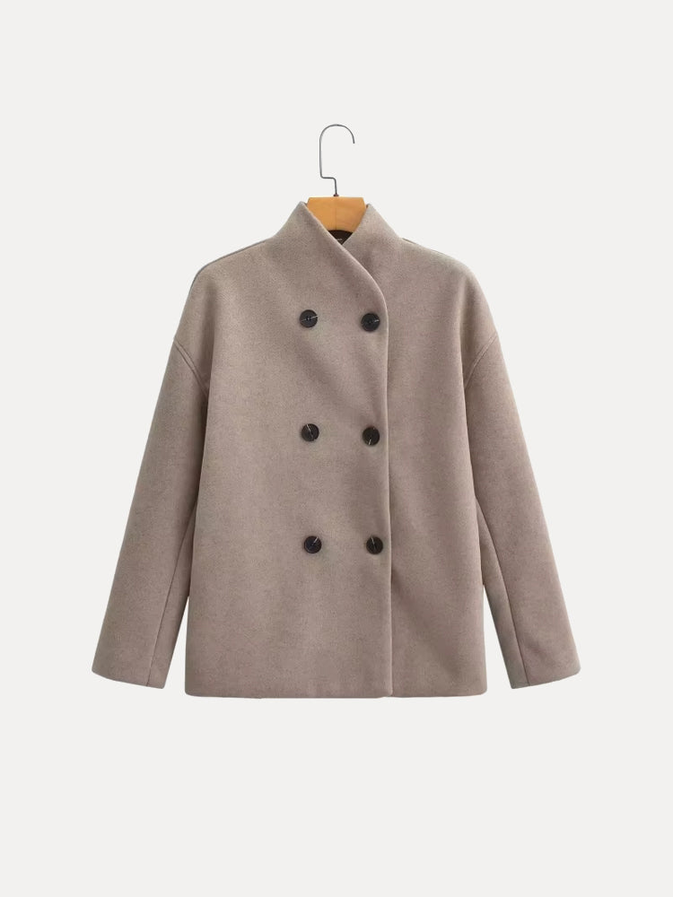 Double-Breasted Blazer Coat Women's Loose Fit Stand Collar Jacket – Office, Casual, Gift