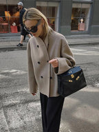 Double-Breasted Blazer Coat Women's Loose Fit Stand Collar Jacket – Office, Casual, Gift