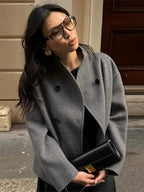 Double-Breasted Blazer Coat Women's Loose Fit Stand Collar Jacket – Office, Casual, Gift