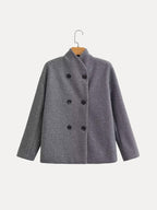 Double-Breasted Blazer Coat Women's Loose Fit Stand Collar Jacket – Office, Casual, Gift