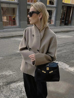 Double-Breasted Blazer Coat Women's Loose Fit Stand Collar Jacket – Office, Casual, Gift