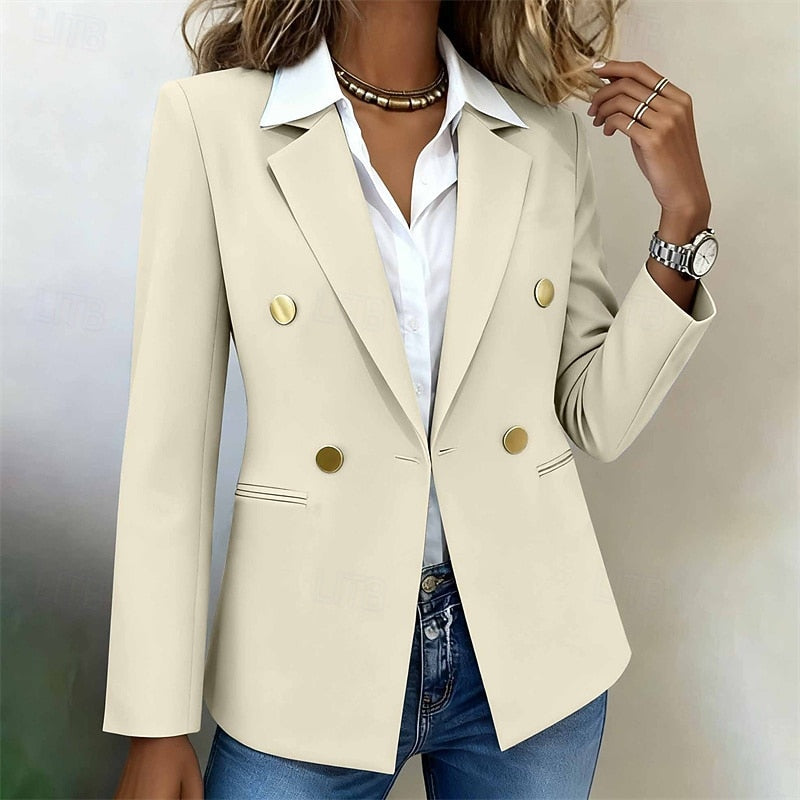 Double-Breasted Blazer Women's White Tailored Long Sleeve Notched Lapel Jacket – Office, Casual, Work Gift
