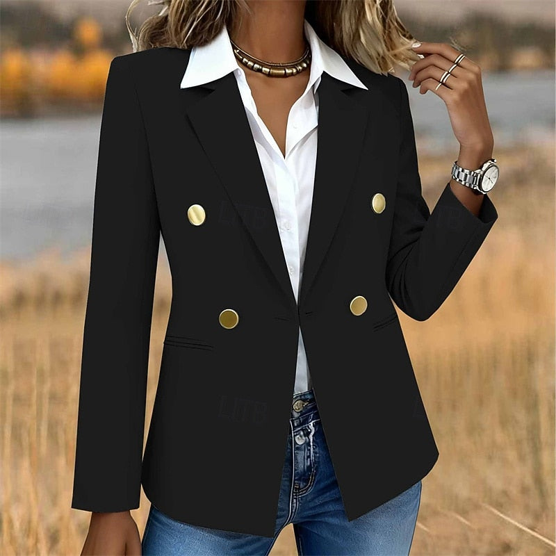 Double-Breasted Blazer Women's White Tailored Long Sleeve Notched Lapel Jacket – Office, Casual, Work Gift