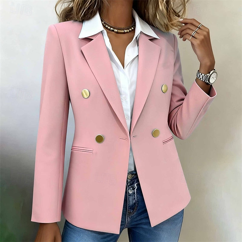 Double-Breasted Blazer Women's White Tailored Long Sleeve Notched Lapel Jacket – Office, Casual, Work Gift