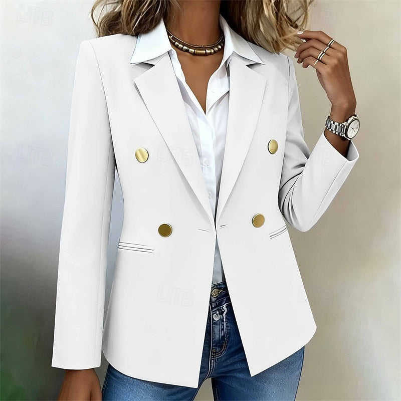 Double-Breasted Blazer Women's White Tailored Long Sleeve Notched Lapel Jacket – Office, Casual, Work Gift