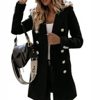Double-Breasted Coat Women's Long Wool-Blend Lapel Collar Grey Overcoat – Office, Casual, Winter, Gift