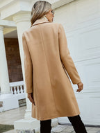 Double-Breasted Coat Women's Mid-Length Lapel Overcoat Camel – Office, Casual, Winter Outerwear Gift