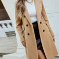 Double-Breasted Coat Women's Mid-Length Lapel Overcoat Camel – Office, Casual, Winter Outerwear Gift