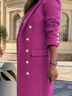 Double-Breasted Longline Coat Women's Lapel Long Sleeve Overcoat – Office, Casual Everyday Outerwear