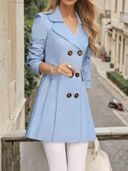 Double-Breasted Trench Coat Women's Long Sleeve Lapel Collar Black – Office, Casual, Autumn