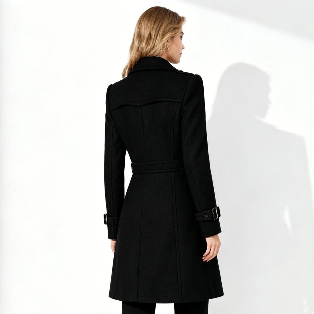 Double-Breasted Trench Coat Women's Notch Lapel Slim Fit Mid-Length Overcoat – Casual, Office, Holiday, Gift