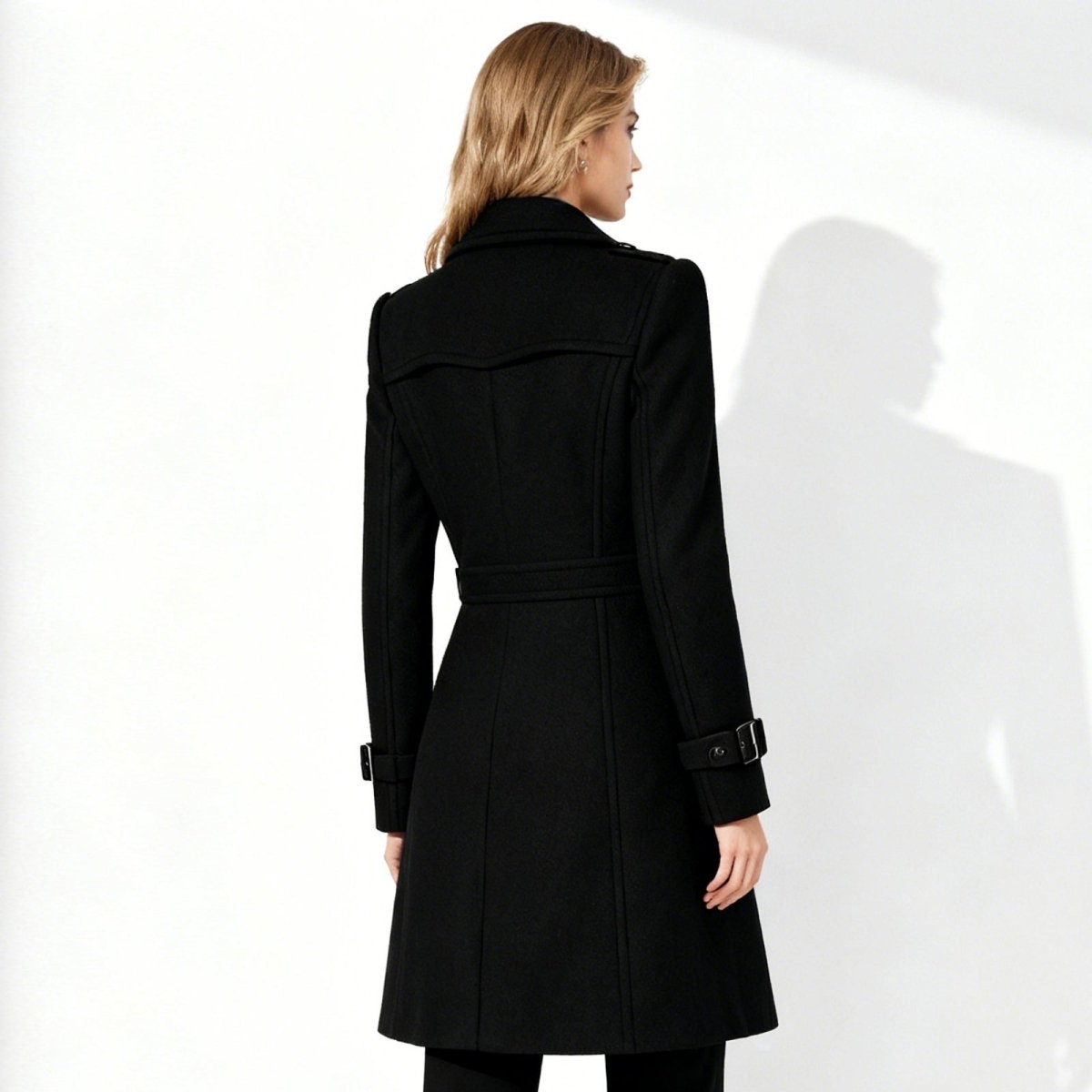 Double-Breasted Trench Coat Women's Notch Lapel Slim Fit Mid-Length Overcoat – Casual, Office, Holiday, Gift