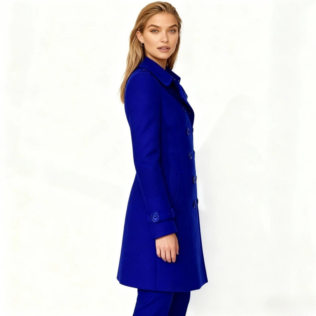 Double-Breasted Trench Coat Women's Notch Lapel Slim Fit Mid-Length Overcoat – Casual, Office, Holiday, Gift