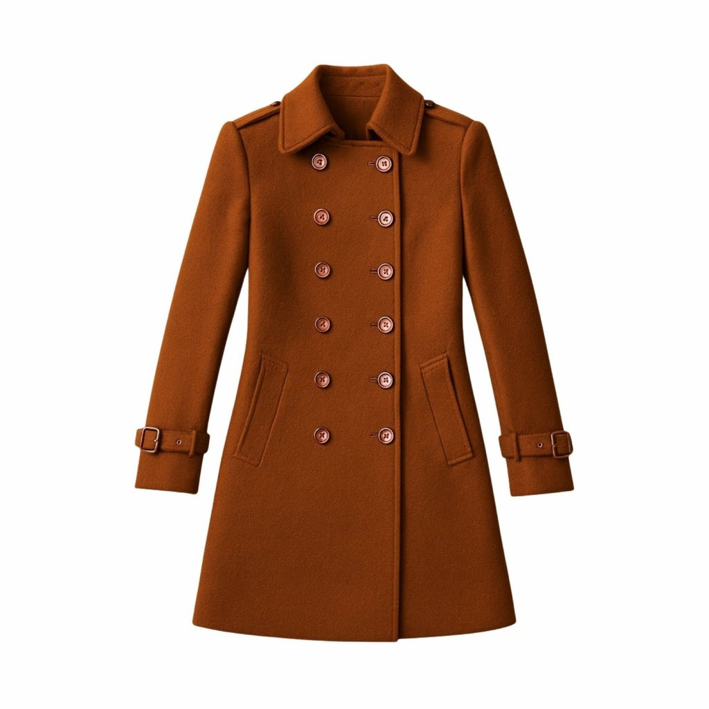 Double-Breasted Trench Coat Women's Notch Lapel Slim Fit Mid-Length Overcoat – Casual, Office, Holiday, Gift