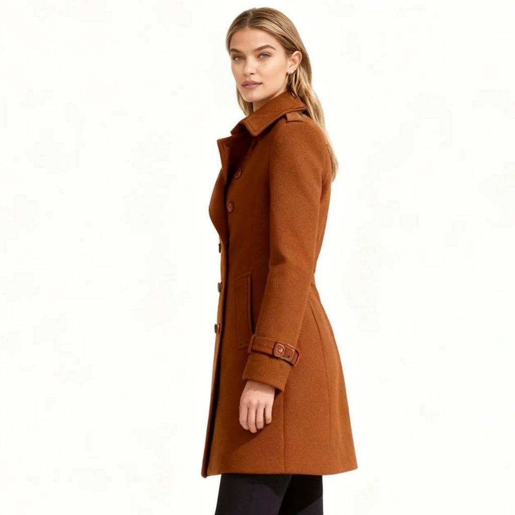 Double-Breasted Trench Coat Women's Notch Lapel Slim Fit Mid-Length Overcoat – Casual, Office, Holiday, Gift