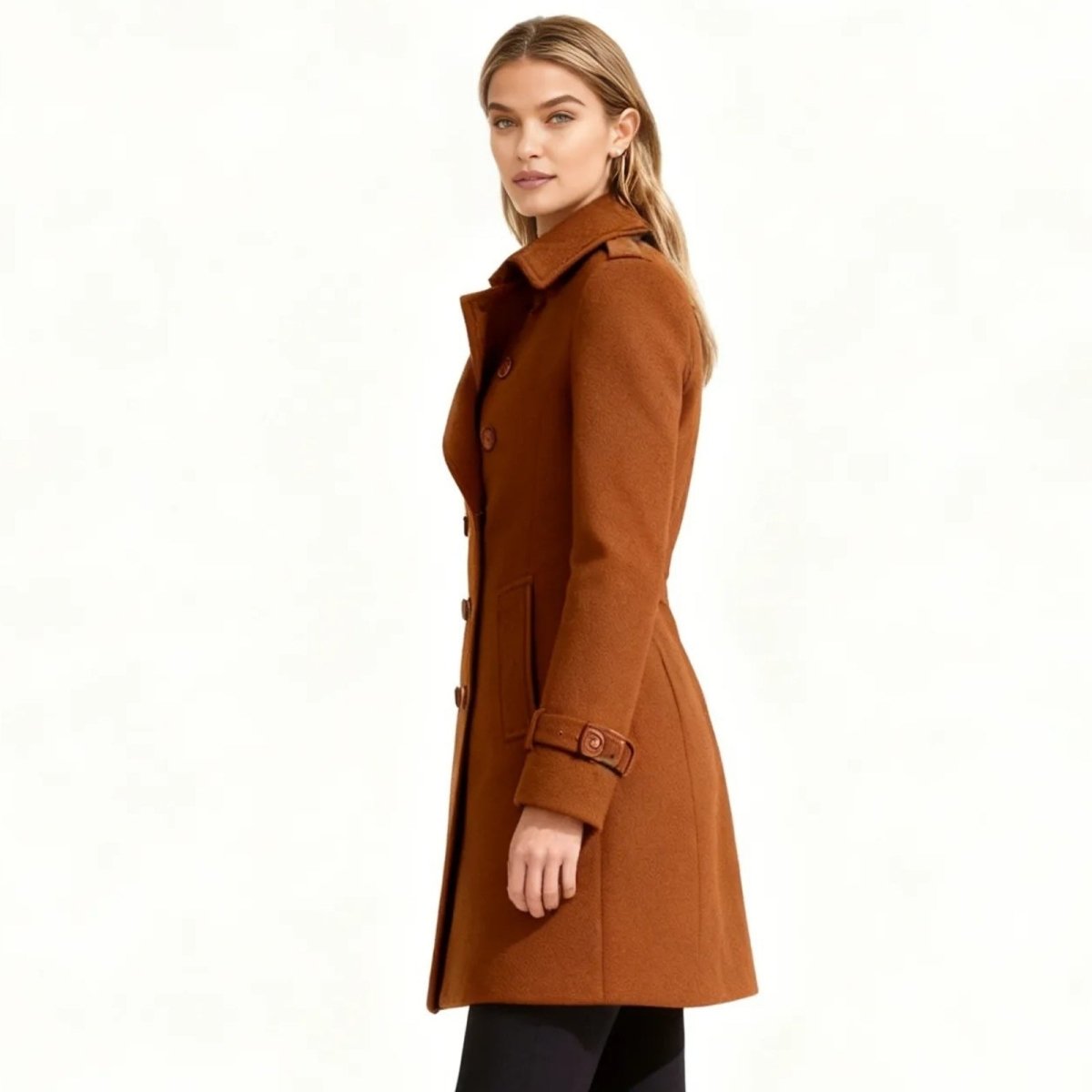 Double-Breasted Trench Coat Women's Notch Lapel Slim Fit Mid-Length Overcoat – Casual, Office, Holiday, Gift