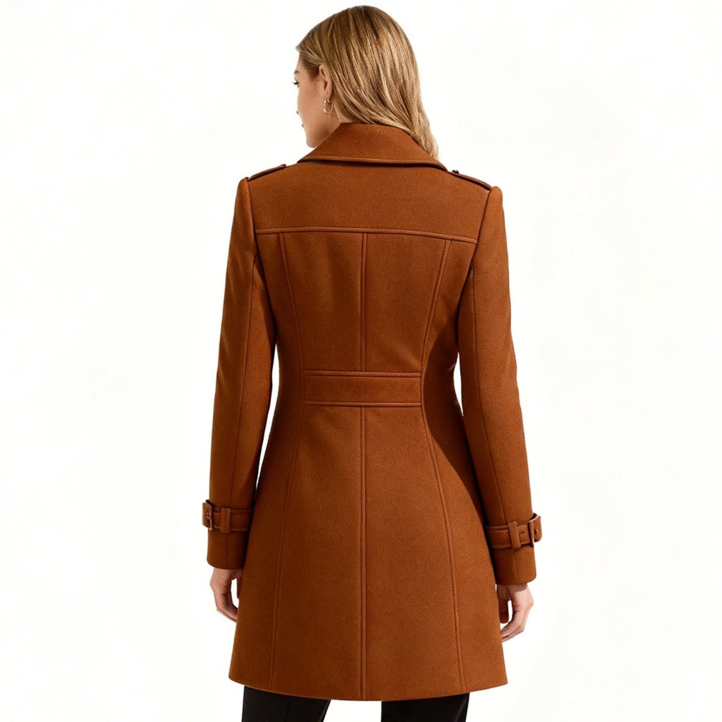 Double-Breasted Trench Coat Women's Notch Lapel Slim Fit Mid-Length Overcoat – Casual, Office, Holiday, Gift