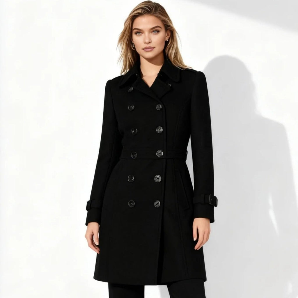 Double-Breasted Trench Coat Women's Notch Lapel Slim Fit Mid-Length Overcoat – Casual, Office, Holiday, Gift