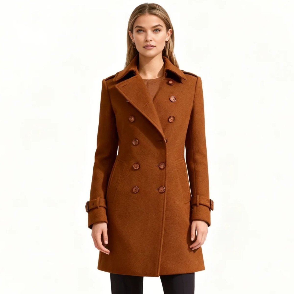 Double-Breasted Trench Coat Women's Notch Lapel Slim Fit Mid-Length Overcoat – Casual, Office, Holiday, Gift