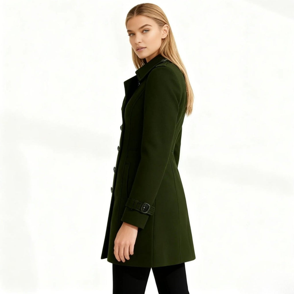 Double-Breasted Trench Coat Women's Notch Lapel Slim Fit Mid-Length Overcoat – Casual, Office, Holiday, Gift