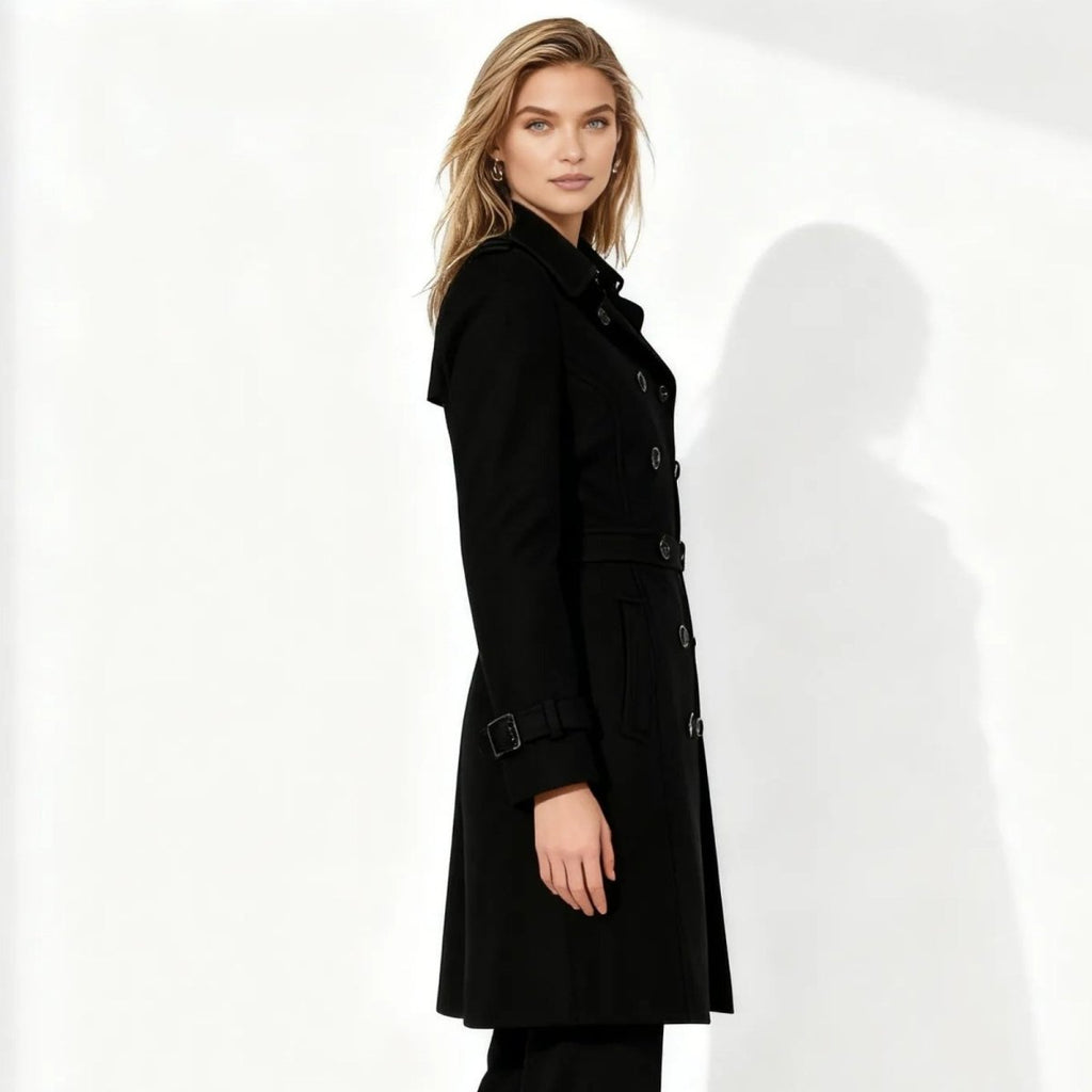 Double-Breasted Trench Coat Women's Notch Lapel Slim Fit Mid-Length Overcoat – Casual, Office, Holiday, Gift
