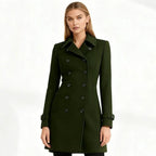 Double-Breasted Trench Coat Women's Notch Lapel Slim Fit Mid-Length Overcoat – Casual, Office, Holiday, Gift
