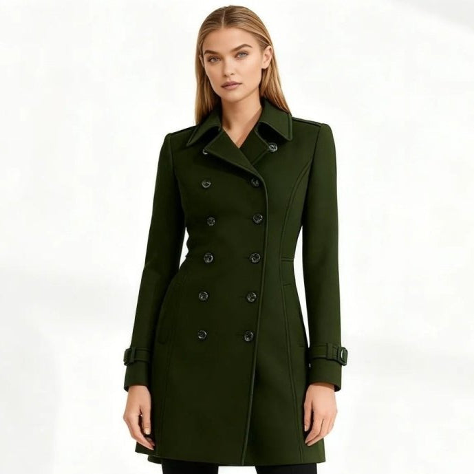 Double-Breasted Trench Coat Women's Notch Lapel Slim Fit Mid-Length Overcoat – Casual, Office, Holiday, Gift