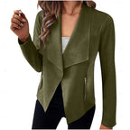 Draped Open-Front Jacket Women's Suede Long Sleeve Waterfall Lapel Blazer – Casual, Office
