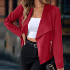 Draped Open-Front Jacket Women's Suede Long Sleeve Waterfall Lapel Blazer – Casual, Office