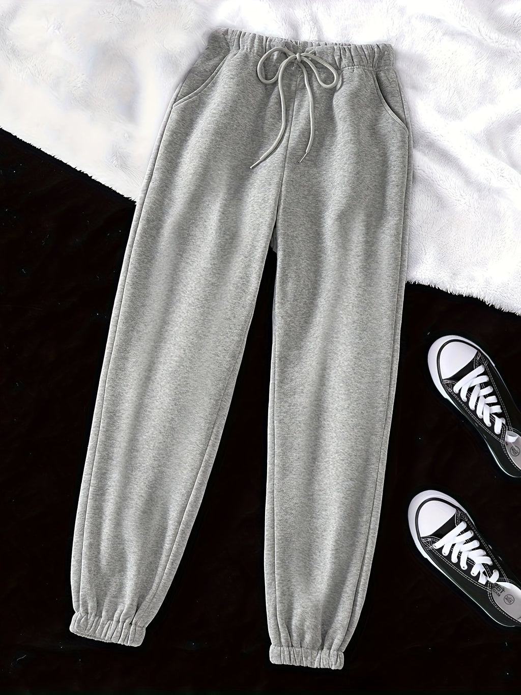 Drawstring Joggers Gray Relaxed Fit Sweatpants Women's with Pockets – Casual, Loungewear