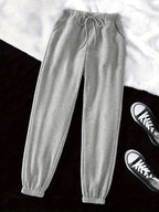 Drawstring Joggers Gray Relaxed Fit Sweatpants Women's with Pockets – Casual, Loungewear